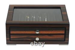 Stackable Wooden Display Case with Drawer Luxury Fountain Pen Storage Box, Ebo