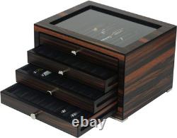 Stackable Wooden Display Case with Drawer Slot Ebony Pen Cabinet, Luxury Fou