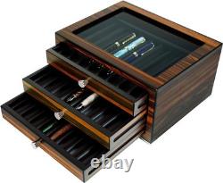 Stackable Wooden Display Case with Drawer Slot Ebony Pen Cabinet, Luxury Fou