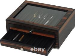 Stackable Wooden Display Case with Drawer Slot Ebony Pen Cabinet, Luxury Fou