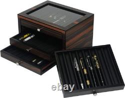 Stackable Wooden Display Case with Drawer Slot Ebony Pen Cabinet, Luxury Fou