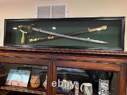 Sword Display Case 45 Black & Green Scabbard Saber Lock Cabinet Wood Shadow Box