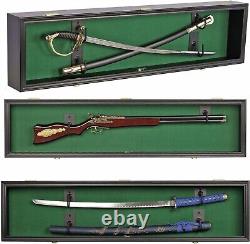 Sword Display Case 45 Black & Green Scabbard Saber Lock Cabinet Wood Shadow Box