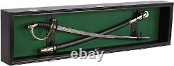 Sword Display Case 45 Black & Green Scabbard Saber Lock Cabinet Wood Shadow Box