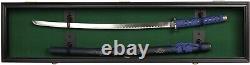 Sword Display Case 45 Black & Green Scabbard Saber Lock Cabinet Wood Shadow Box