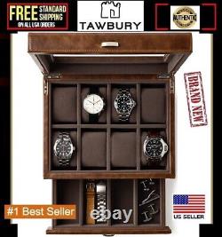 TAWBURY Men Luxury Watch Box Organizer with8 Watch Glass LID Display Storage Case