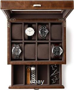 TAWBURY Men Luxury Watch Box Organizer with8 Watch Glass LID Display Storage Case