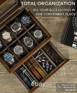 TAWBURY Men Luxury Watch Box Organizer with8 Watch Glass LID Display Storage Case