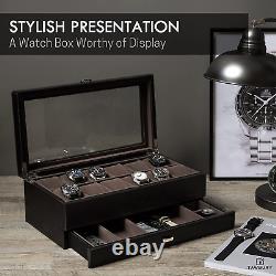 TAWBURY Wrist Watch Display Case for Men 12 Slot Watch Box for Men Black Wat