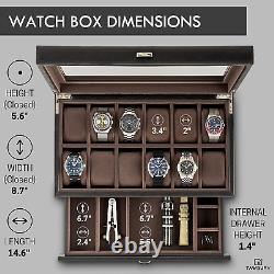 TAWBURY Wrist Watch Display Case for Men 12 Slot Watch Box for Men Black Wat