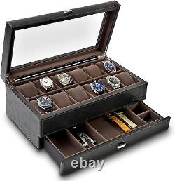TAWBURY Wrist Watch Display Case for Men 12 Slot Watch Box for Men Black Wat