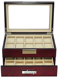 TIMELYBUYS 20 Cherry Wood Watch Box Display Case 2 Level Storage Jewelry Organiz