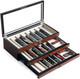 Three-Tier Knife Display Case Box with Glass Window and Walnut Finish Stores 2