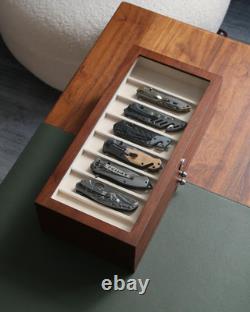 Three-Tier Knife Display Case Box with Glass Window and Walnut Finish Stores 2