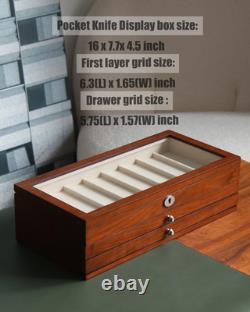 Three-Tier Knife Display Case Box with Glass Window and Walnut Finish Stores 2