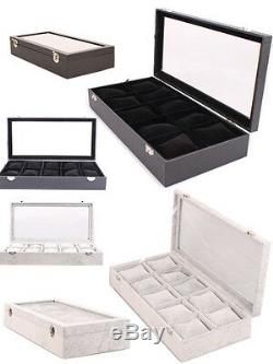 Top Velvet Watch Case Organiser Bracelet Storage Display Glass Box with Pillows