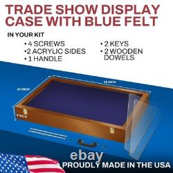 Trade Show Card Display Case PSA 36 x 24 x 4 Walnut & Blue USA Coins Wood Box
