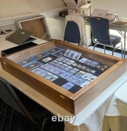 Trade Show Card Display Case PSA 36 x 24 x 4 Walnut & Blue USA Coins Wood Box