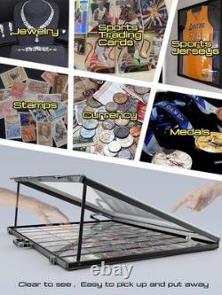 Trading Card Display Case Black Aluminum Ultra-Thin Sport PSA Slabs Box With Bag