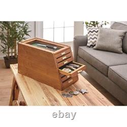 UNIQUE Wood Knife Display Case Vintage Showcase 7 Drawer Cabinet Wrist Watch Box