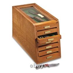 UNIQUE Wood Knife Display Case Vintage Showcase 7 Drawer Cabinet Wrist Watch Box