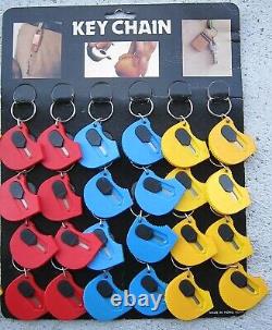 VINTAGE 1980's STORE DISPLAYS 48 PCS KEYCHAIN RAZORS BOX CUTTERS RED/BLUE/YELLOW