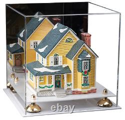 Versatile Acrylic Display Case -Box with Mirror, Gold Risers & White Base A001