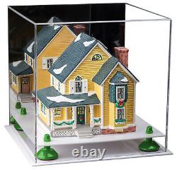 Versatile Acrylic Display Case -Box with Mirror, Green Risers & White Base (A001)