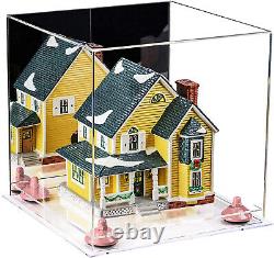 Versatile Acrylic Display Case-Box with Mirror, Pink Risers & Clear Base (A001)