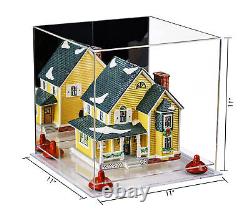 Versatile Acrylic Display Case-Box with Mirror, Red Risers & Clear Base (A001)