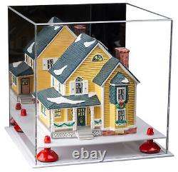 Versatile Acrylic Display Case-Box with Mirror, Red Risers & White Base (A001)