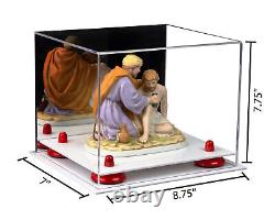 Versatile Acrylic Display Case-Box with Mirror, Red Risers & White Base (A006)