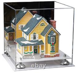 Versatile Acrylic Display Case-Box with Mirror, Silver Risers & White Base (A001)