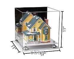 Versatile Acrylic Display Case-Box with Mirror, Silver Risers & White Base (A001)