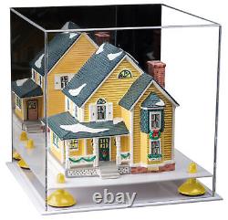 Versatile Acrylic Display Case-Box with Mirror, Yellow Risers & White Base (A001)