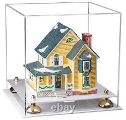 Versatile Clear Acrylic Display Case-Box with Gold Risers & White Base (A001)