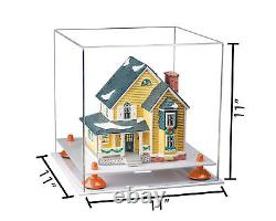 Versatile Clear Acrylic Display Case- Box with Orange Risers & White Base (A001)