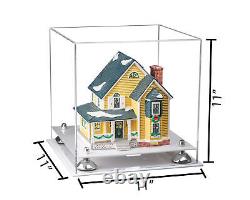 Versatile Clear Acrylic Display Case-Box with Silver Risers & White Base (A001)
