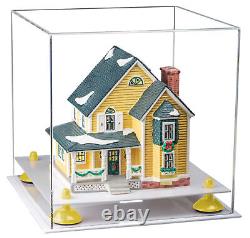 Versatile Clear Acrylic Display Case-Box with Yellow Risers & White Base (A001)