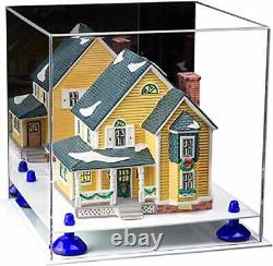Versatile Display Case-Box with Mirror, Navy Blue Risers & White Base (A001)