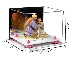 Versatile Display Case-Rectangle Box with Mirror, Pink Risers & White Base (A006)
