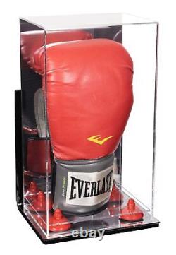 Vertical Boxing Glove Display Case Mirror, Red Risers, WithM & Mirror Base A092