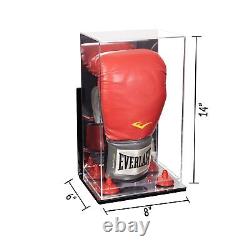 Vertical Boxing Glove Display Case Mirror, Red Risers, WithM & Mirror Base A092