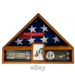 Veteran Flag Display Oak Case Military Memorial Shadow Box Exhibit AMERICAN