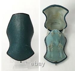Victorian Box Leather Velvet Earring Pin Jewelry Set Display Case Vtg Antique