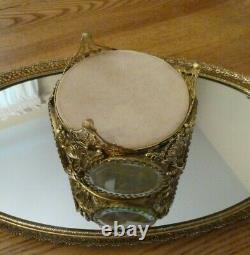 Vintage 5 panel Glass Beveled Window Ormolu Casket Jewelry Box Display Case