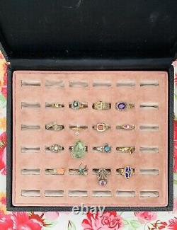 Vintage Antique 36 Ring Pink Multi Ring Box Jewelry Display Case