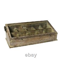 Vintage Antique Style Wood Glass Tabletop Display Case Hinge Lid Divided