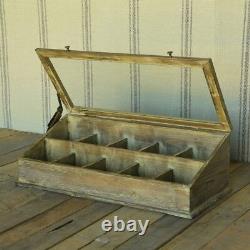 Vintage Antique Style Wood Glass Tabletop Display Case Hinge Lid Divided