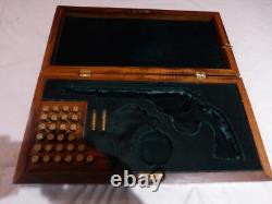Vintage Antique Wooden Pistol Handmade Display Case. 16x8x4, Green Velvet